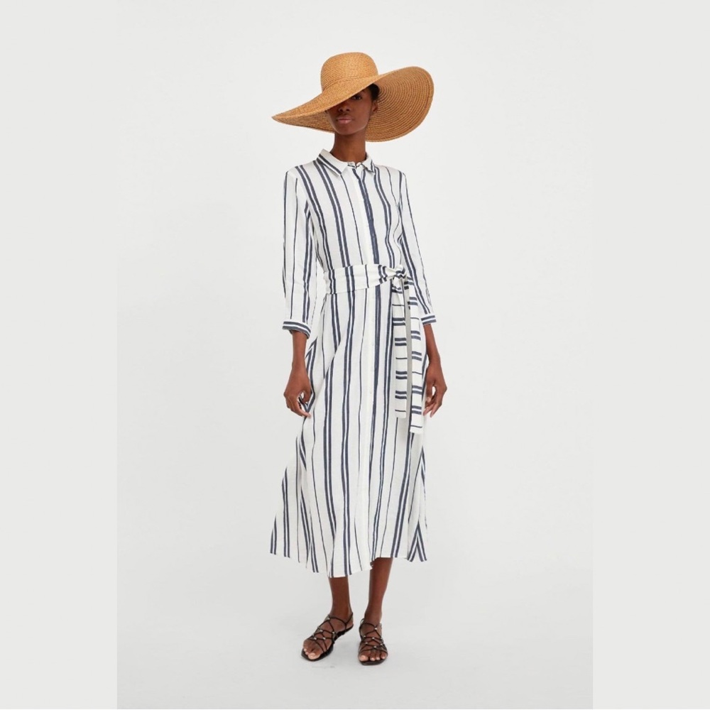 Zara long striped tunic in white and blue size L